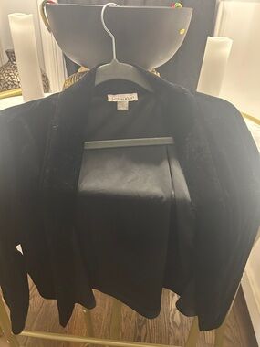 Calvin Klein Black Velvet Open-Front Blazer